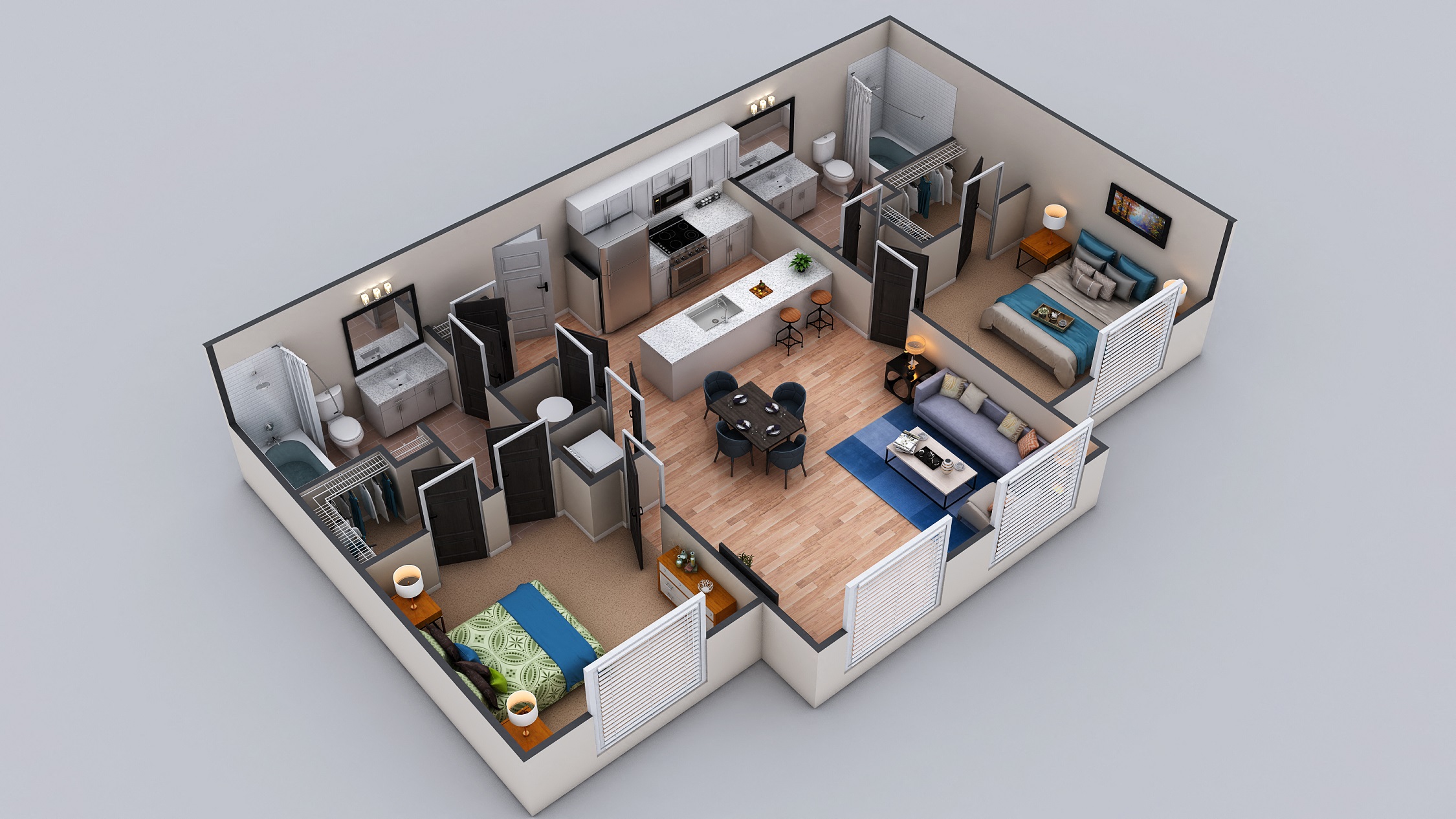Floor plan for 2 beds, 2 baths, 1124 sqft